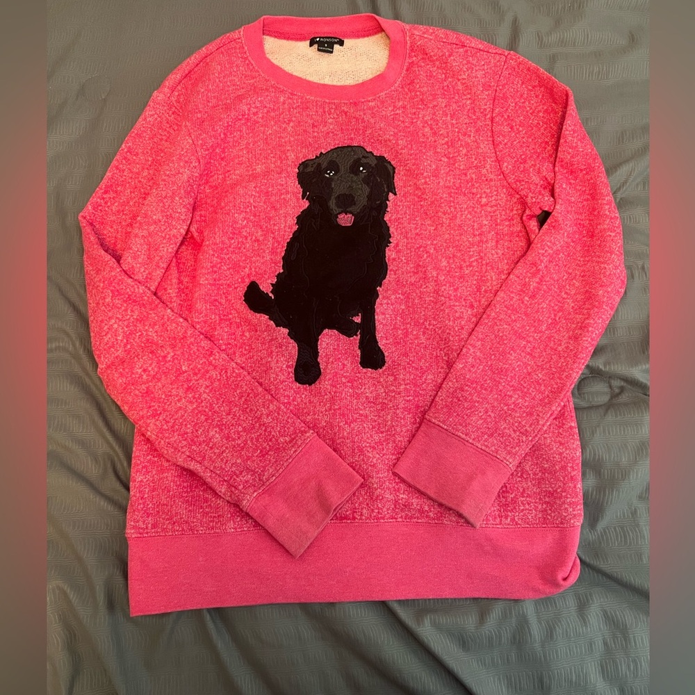 Pink Sweater Knit Top Black Lab Adorable Small I Heart Ronson